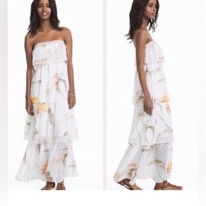 womens WHBM Maxi Dress Tiered Strapless Floral Boho Ethereal Romantic Size M